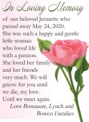 In Loving Memory of our beloved Jennette 